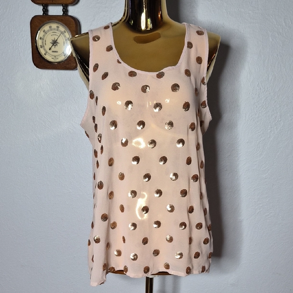 Polka Dot Sleeveless Top - Pink and Gold